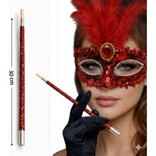 Zurafa Shop Masguarde Kırmızı Lüks Parti Maske Seti - Taşlı Kadın ve Şık Payetli Ağızlık Tutucu -2 Li set