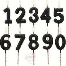 Rönesans Parti Siyah Renk Doğum Günü Rakam Pasta Mumu Yaş-8