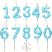 İstoç Parti Mavi Renk Doğum Günü Rakam Pasta Mumu Yaş-6