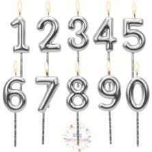 İstoç Parti Gümüş Renk Doğum Günü Rakam Pasta Mumu Yaş-0