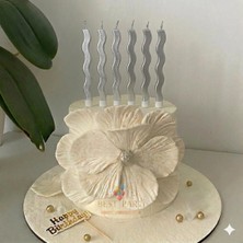 Best Parti 6'lı Dalgalı Şekilli Gümüş Renk Pasta Mumu