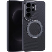 Galaxy S26 Ultra Kılıf M-Safe Şarj Özellikli Karbon Fiber Görünümlü Redclick Standlı Troy Kapak