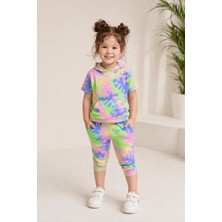 Cuties Kız Çocuk Batik Ebru Desenli Kapüşonlu Takım Kanguru Cepli Tayt Alt Üst Takım