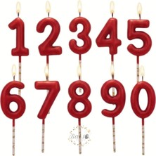Bal10 Dünyası Kırmızı Renk Doğum Günü Rakam Pasta Mumu Yaş-5