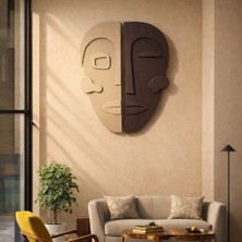 Bohem Ikili Ahşap Duvar Mask 3D Tasarım 80X50 Cm, Ev, Ofis,kafe Duvar Dekorasyonu