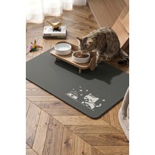 MAtGo Pati Mama Çeken Kedi Gri Renk Beslenme Matı Kaymaz Sıvı Geçirmez Kedi Köpek Mama Paspası 50x70cm
