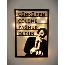 Led Level Müslüm Gürses Çünkü Sen Çölüme Yağmur Oldun 50X35 Pilli Ahşap Tablo Siyah Renkli Duvar Dekoru