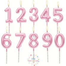İstoç Parti Pembe Renk Doğum Günü Rakam Pasta Mumu Yaş-7