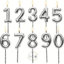 Bal10 Dünyası Gümüş Renk Doğum Günü Rakam Pasta Mumu Yaş-4