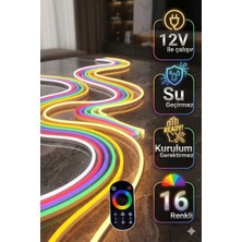 Led Level 12V 25 Metre Rgb Neon Şerit LED 16 Renkli Rf Kumandalı Animasyonlu Rgb Neon LED Şerit Adaptörlü