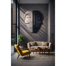 Modern Bohem Ikili Yüz Ahşap Duvar Dekoru 80X50 cm | Ikili Mask | Ev, Ofis, Kafe ve Oda Dekorasyonu