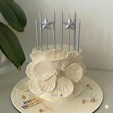 Bal10 Dünyası 8'li Ince ve Yıldızlı Gümüş Renk Pasta Mumu Seti