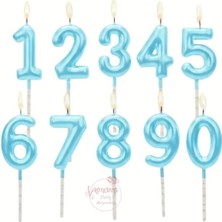 Rönesans Parti Mavi Renk Doğum Günü Rakam Pasta Mumu Yaş-6