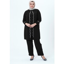 Elifnaz Kadın Büyük Beden Petek Kumaş  Pantolonlu Ikili Anne Abiye Takım
