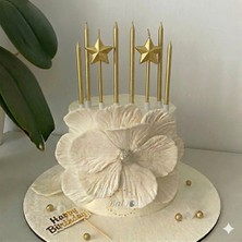 Bal10 Dünyası 8'li Ince ve Yıldızlı Gold Renk Pasta Mumu Seti