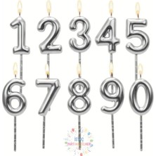 İstoç Parti Gümüş Renk Doğum Günü Rakam Pasta Mumu Yaş-6