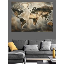 Artmeg Eskitilmiş Dünya Haritası Vintage Görünüm Dekoratif Kanvas - Mdf Ahşap Tablo