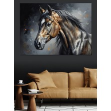 Artmeg Asil ve Güçlü Siyah At Dekoratif Kanvas - Mdf Ahşap Tablo