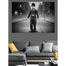 Artmeg Sokakta Yürüyen Klasik Charlie Chaplin Dekoratif Kanvas - Mdf Ahşap Tablo