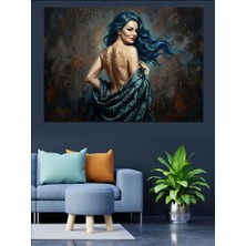 Artmeg Mavi Saçlı ve Dövme Sanatlı Kadın Dekoratif Kanvas - Mdf Ahşap Tablo
