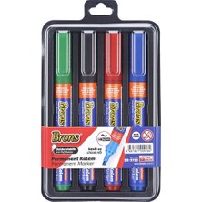 Brons Permanent Marker Kalem Kesik Uç 4 Lü Siyah Mavi Kırmızı BR-9700