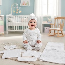 Milays Tavşan Nakışlı Kabartmali ve Dantel Detaylı Premium %100 Pamuk 10 Lu Hastane Çıkış Zıbın Seti