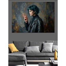 Artmeg Kısa Saçlı Sigara Içen Modern Kadın Dekoratif Kanvas - Mdf Ahşap Tablo