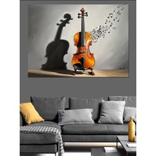 Artmeg Çello ve Akan Müzik Notaları Dekoratif Kanvas - Mdf Ahşap Tablo