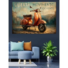 Artmeg Vintage Scooter ve Italyanca Metin Dekoratif Kanvas - Mdf Ahşap Tablo