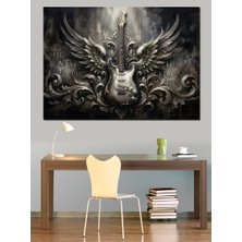 Artmeg Kanatlı Gitar ve Mistik Desenler Dekoratif Kanvas - Mdf Ahşap Tablo