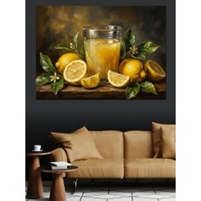 Artmeg Limonlar ve Taze Limonata Bardağı Dekoratif Kanvas - Mdf Ahşap Tablo