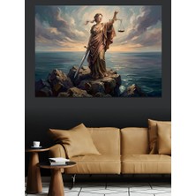 Artmeg Deniz Kenarında Adalet Tanrıçası Heykeli Dekoratif Kanvas - Mdf Ahşap Tablo
