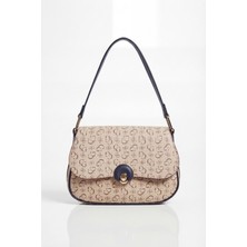 Gaia Rinaldi Kadın Omuz Çantası Monogram Baskılı Kilitli Kapaklı Bölmeli Uzun Askılı Günlük Şık Çanta