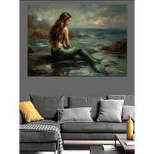 Artmeg Kayalıkta Oturan Denizkızının Akşam Keyfi Dekoratif Kanvas - Mdf Ahşap Tablo