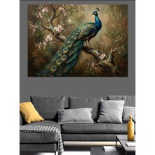 Artmeg Dalda Oturan Görkemli Erkek Tavuskuşu Dekoratif Kanvas - Mdf Ahşap Tablo