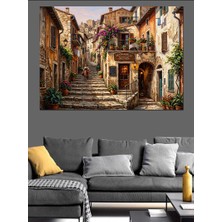 Artmeg Çiçekli Italyan Sokakları ve Merdiven Dekoratif Kanvas - Mdf Ahşap Tablo