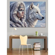 Artmeg Buzlar Kraliçesi ve Beyaz Kurt Dekoratif Kanvas - Mdf Ahşap Tablo