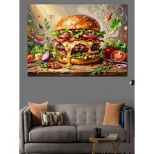 Artmeg Sosları Akan Lezzetli Büyük Hamburger Dekoratif Kanvas - Mdf Ahşap Tablo