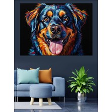 Artmeg Rengarenk Gülen Rottweiler Köpek Portresi Dekoratif Kanvas - Mdf Ahşap Tablo