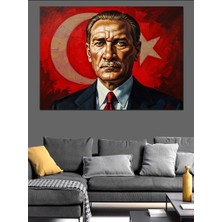 Artmeg Türk Bayrağı Önünde Atatürk Portresi Dekoratif Kanvas - Mdf Ahşap Tablo