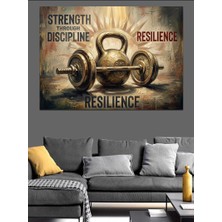 Artmeg Strength Discipline Resilience Spor Yazısı Dekoratif Kanvas - Mdf Ahşap Tablo