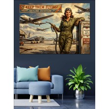 Artmeg Uçak Pistinde Bekleyen Kadın Pilot Dekoratif Kanvas - Mdf Ahşap Tablo