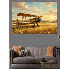 Artmeg Ekin Tarlasında Duran Sarı Uçak Dekoratif Kanvas - Mdf Ahşap Tablo