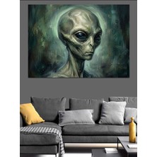 Artmeg Portre Tarzında Gri Uzaylı Başı Dekoratif Kanvas - Mdf Ahşap Tablo
