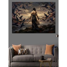 Artmeg Kuş Sürüsüyle Zincirli Kadın Figürü Dekoratif Kanvas - Mdf Ahşap Tablo