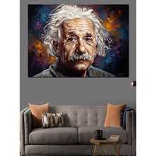 Artmeg Albert Einstein Renkli Sanatsal Portre Dekoratif Kanvas - Mdf Ahşap Tablo