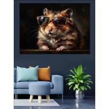 Artmeg Gözlüklü Komik Hamster Fare Portresi Dekoratif Kanvas - Mdf Ahşap Tablo