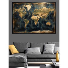Artmeg Antik Dokulu Eskitilmiş Dünya Haritası Dekoratif Kanvas - Mdf Ahşap Tablo