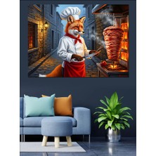 Artmeg Aşçı Tilki Döner Ustası Illüstrasyonu Dekoratif Kanvas - Mdf Ahşap Tablo