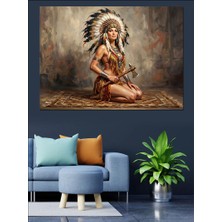 Artmeg Geleneksel Kıyafetli Kızılderili Kadın Figürü Dekoratif Kanvas - Mdf Ahşap Tablo